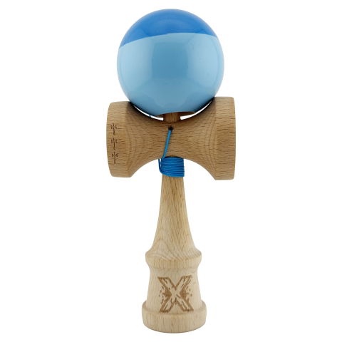 TeoMarket - Kendama X Originala, Profesionala, Flippy, Big Cups V2, Super Sticky cu Cupe Mari, Rulment Metalic, din lemn 18 cm, Ata 55 cm, Albastru/Bleu