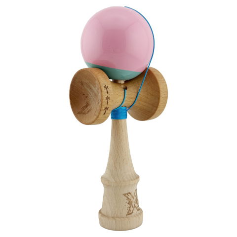 TeoMarket - Kendama X Originala, Profesionala, Flippy, Big Cups V2, Super Sticky cu Cupe Mari, Rulment Metalic, din lemn 18 cm, Ata 55 cm, Roz/Verde