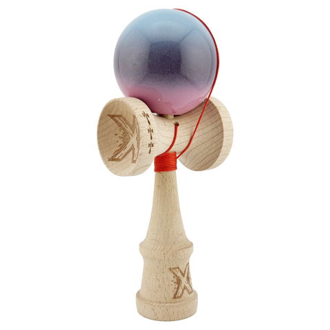 TeoMarket - Kendama X Originala, Profesionala, Flippy, Big Cups V2, Super Sticky Cupe Mari, Rulment Metalic cu Ata 55 cm, Albastru Deschis/Mov/Roz
