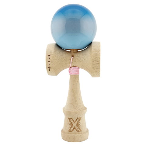 TeoMarket - Kendama X Originala, Profesionala, Flippy, Big Cups V2, Super Sticky Cupe Mari, Rulment Metalic cu Ata 55 cm, Albastru/Gri/Bleu