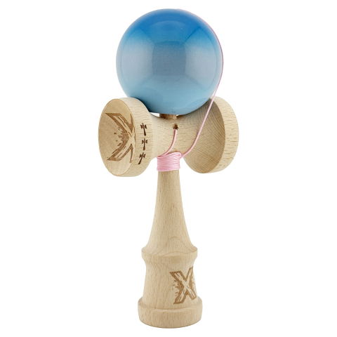 TeoMarket - Kendama X Originala, Profesionala, Flippy, Big Cups V2, Super Sticky Cupe Mari, Rulment Metalic cu Ata 55 cm, Albastru/Gri/Bleu