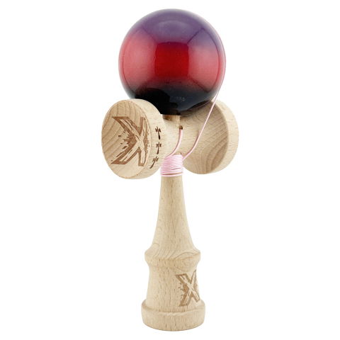 TeoMarket - Kendama X Originala, Profesionala, Flippy, Big Cups V2, Super Sticky Cupe Mari, Rulment Metalic cu Ata 55 cm, Mov/Rosu/Negru