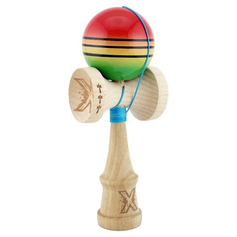 TeoMarket - Kendama X Originala, Profesionala, Flippy, Big Cups V2, Super Sticky Legendary Cupe Mari, Rulment Metalic cu Ata 55 cm, Rosu/Galben/Verde