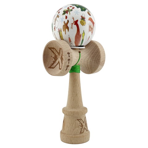 Best deals - Kendama X Originala, Profesionala, Flippy, Christmas Edition, Super Sticky cu Cupe Mari KING SIZE V3, Rulment Metalic si Gaura in Baza, din Lemn 18 cm, Ata 62/65 cm, Alb Xmass Party