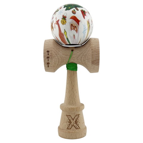 Best deals - Kendama X Originala, Profesionala, Flippy, Christmas Edition, Super Sticky cu Cupe Mari KING SIZE V3, Rulment Metalic si Gaura in Baza, din Lemn 18 cm, Ata 62/65 cm, Alb Xmass Party