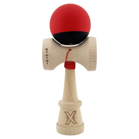 TeoMarket - Kendama X Originala, Profesionala, Flippy, Cupe Mari KING SIZE V3, Rubber Grip, Gaura in Baza, Rulment Metalic, din lemn 18 cm, Ata 62/65 cm, Bicolor Rosu/Negru