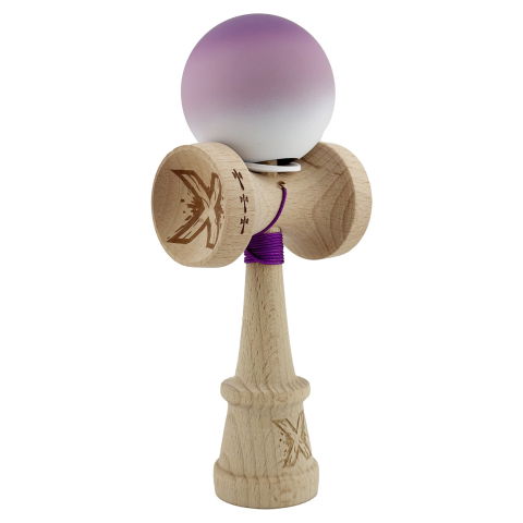 TeoMarket - Kendama X Originala, Profesionala, Flippy, Cupe Mari KING SIZE V3, Rubber Grip, Gaura in Baza, Rulment Metalic, din lemn 18 cm, Ata 62/65 cm, Gradient Mov/Alb