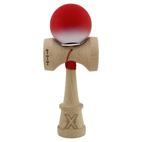 TeoMarket - Kendama X Originala, Profesionala, Flippy, Cupe Mari KING SIZE V3, Rubber Grip, Gaura in Baza, Rulment Metalic, din lemn 18 cm, Ata 62/65 cm, Gradient Rosu/Alb