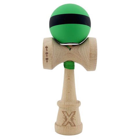 TeoMarket - Kendama X Originala, Profesionala, Flippy, Cupe Mari KING SIZE V3, Rubber Grip, Gaura in Baza, Rulment Metalic, din lemn 18 cm, Ata 62/65 cm, M Bicolor Verde Dublu/Negru