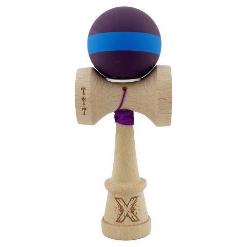TeoMarket - Kendama X Originala, Profesionala, Flippy, Cupe Mari KING SIZE V3, Rubber Grip, Gaura in Baza, Rulment Metalic, din lemn 18 cm, Ata 62/65 cm, M Mov/Albastru/Mov