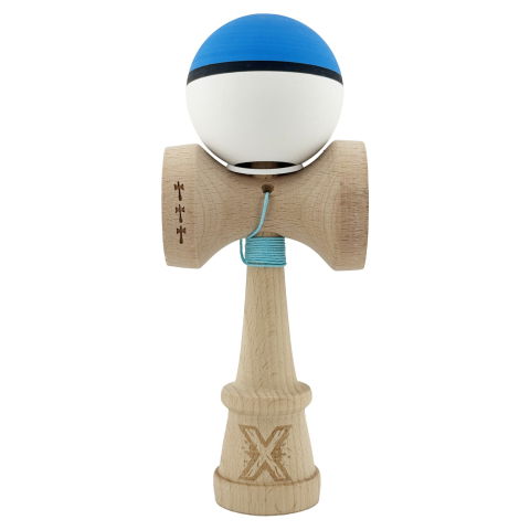 TeoMarket - Kendama X Originala, Profesionala, Flippy, Cupe Mari KING SIZE V3, Rubber Grip, Gaura in Baza, Rulment Metalic, din lemn 18 cm, Ata 62/65 cm, S Bicolor Albastru/Alb