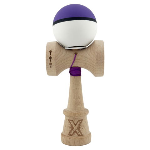 TeoMarket - Kendama X Originala, Profesionala, Flippy, Cupe Mari KING SIZE V3, Rubber Grip, Gaura in Baza, Rulment Metalic, din lemn 18 cm, Ata 62/65 cm, S Bicolor Mov/Alb