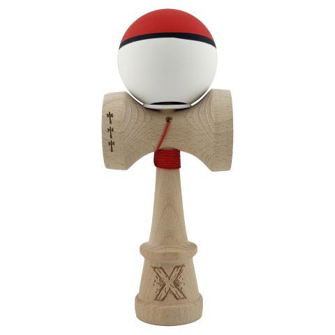 TeoMarket - Kendama X Originala, Profesionala, Flippy, Cupe Mari KING SIZE V3, Rubber Grip, Gaura in Baza, Rulment Metalic, din lemn 18 cm, Ata 62/65 cm, S Bicolor Rosu/Alb