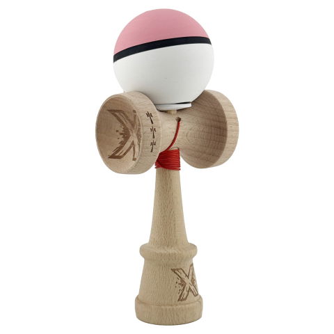 TeoMarket - Kendama X Originala, Profesionala, Flippy, Cupe Mari KING SIZE V3, Rubber Grip, Gaura in Baza, Rulment Metalic, din lemn 18 cm, Ata 62/65 cm, S Bicolor Roz/Alb
