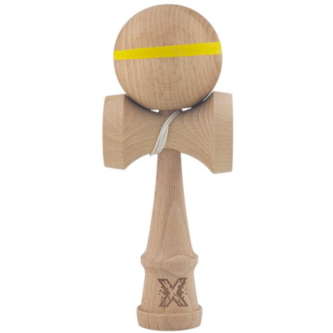 50 - 100 LEI - Kendama X Originală, Profesională, Flippy, din Lemn, 18 cm, cu Dunga, Galben, Lemn