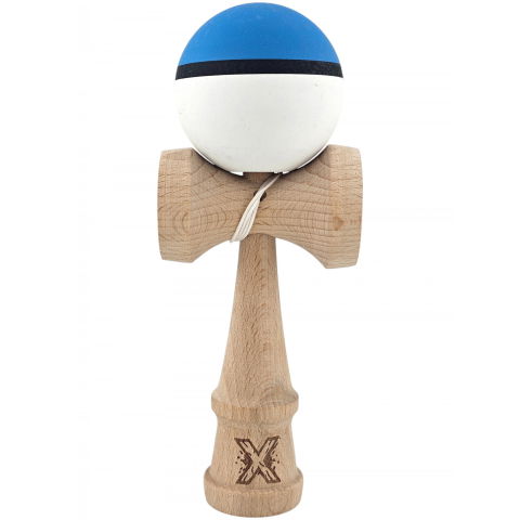 50 - 100 LEI - Kendama X Originala, Profesionala, Flippy, din Lemn, 18 cm, Rubber Grip, Albastru/Alb