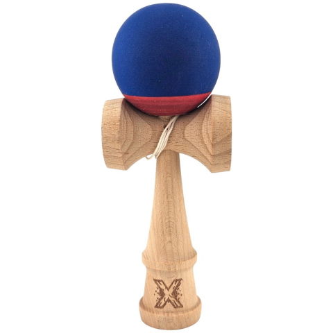 50 - 100 LEI - Kendama X Originala, Profesionala, Flippy, din Lemn, 18 cm, Rubber Grip, Albastru inchis/Rosu