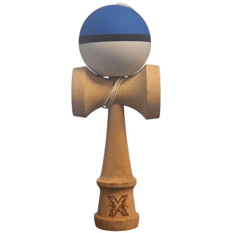 50 - 100 LEI - Kendama X Originala, Profesionala, Flippy, din Lemn, 18 cm, Rubber Grip, Albastru/Negru/Alb