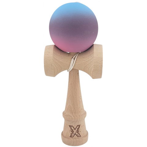 50 - 100 LEI - Kendama X Originala, Profesionala, Flippy, din Lemn, 18 cm, Rubber Grip, Gradient Albastru deschis/Mov/Roz