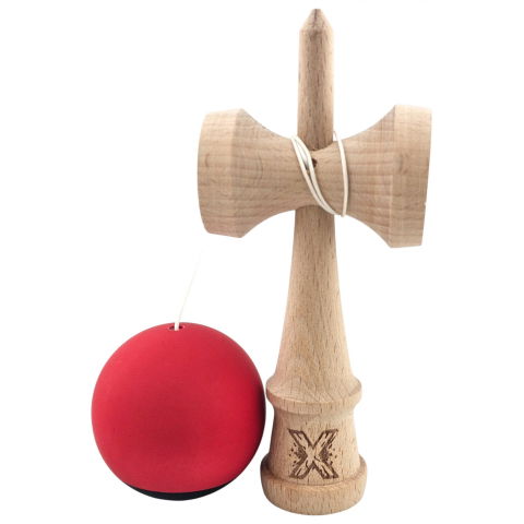 50 - 100 LEI - Kendama X Originala, Profesionala, Flippy, din Lemn, 18 cm, Rubber Grip, Negru/Rosu