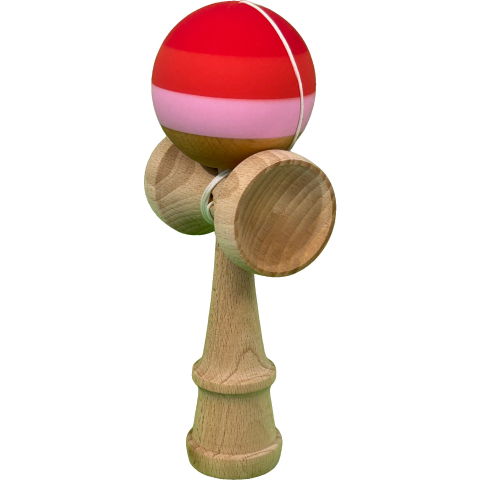 50 - 100 LEI - Kendama X Originala, Profesionala, Flippy, din Lemn, 18 cm, Rubber Grip, Rosu inchis/Rosu/Alb