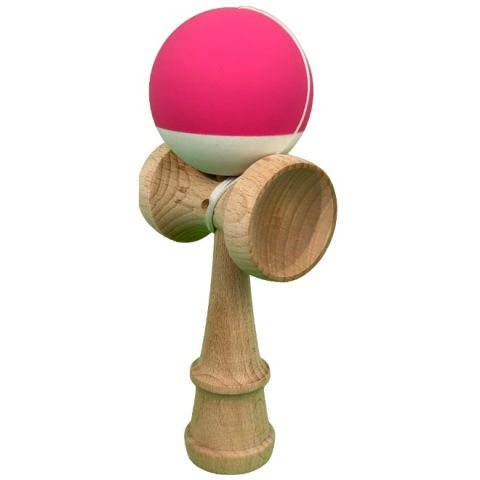 50 - 100 LEI - Kendama X Originala, Profesionala, Flippy, din Lemn, 18 cm, Rubber Grip, Roz inchis/Alb