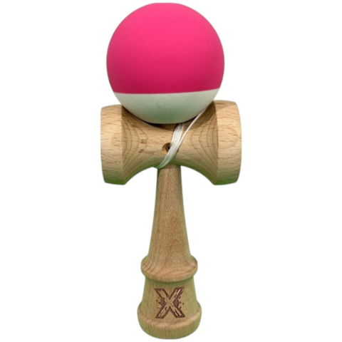50 - 100 LEI - Kendama X Originala, Profesionala, Flippy, din Lemn, 18 cm, Rubber Grip, Roz inchis/Alb