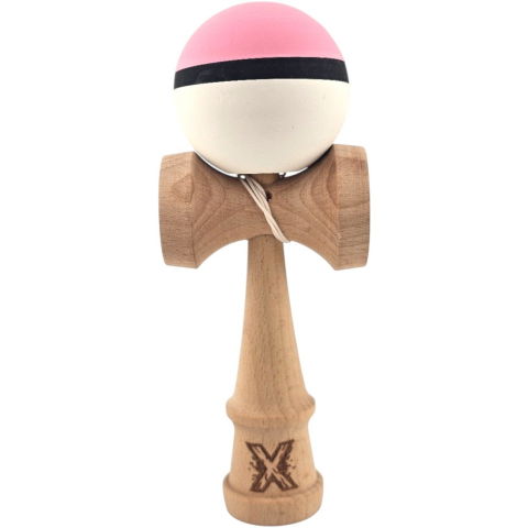 50 - 100 LEI - Kendama X Originala, Profesionala, Flippy, din Lemn, 18 cm, Rubber Grip, Roz/Negru/Alb