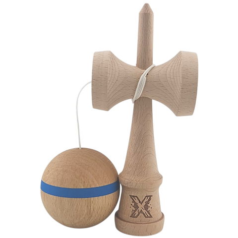 50 - 100 LEI - Kendama X Originala, Profesionala, Flippy, din Lemn, 18 cm, Special, Model cu Dunga, Albastru