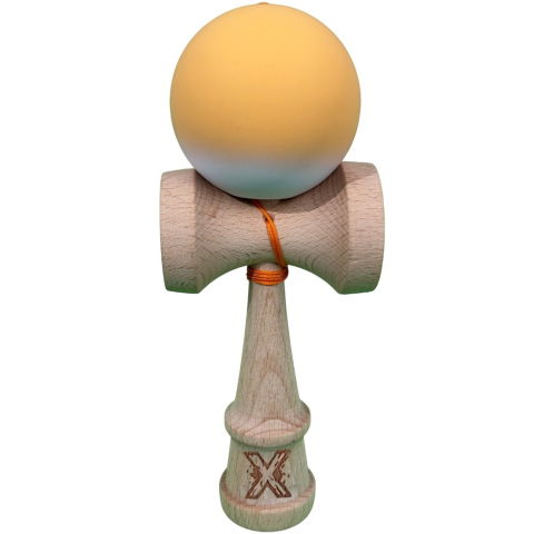 50 - 100 LEI - Kendama X Originala, Profesionala, Flippy, din Lemn cu Bila cu Invelis din Cauciuc, 18 x 6 x 7 cm, Rubber Grip, Portocaliu/Alb