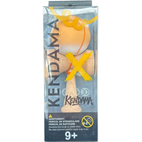 50 - 100 LEI - Kendama X Originala, Profesionala, Flippy, din Lemn cu Bila cu Invelis din Cauciuc, 18 x 6 x 7 cm, Rubber Grip, Portocaliu/Alb