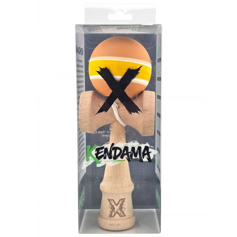 50 - 100 LEI - Kendama X Originala, Profesionala, Flippy, din Lemn cu Bila cu Invelis din Cauciuc, 18 x 6 x 7 cm, Rubber Grip, Portocaliu/Galben/Alb