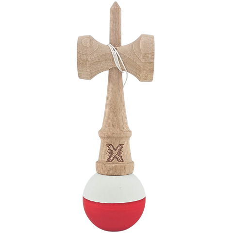 50 - 100 LEI - Kendama X Originala, Profesionala, Flippy, din Lemn, Rubber Grip, 18 cm, Alb/Rosu