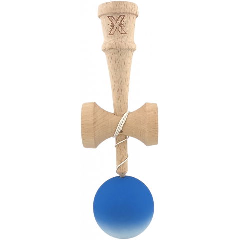 50 - 100 LEI - Kendama X Originala, Profesionala, Flippy, din Lemn, Rubber Grip, 18 cm, Albastru/Alb