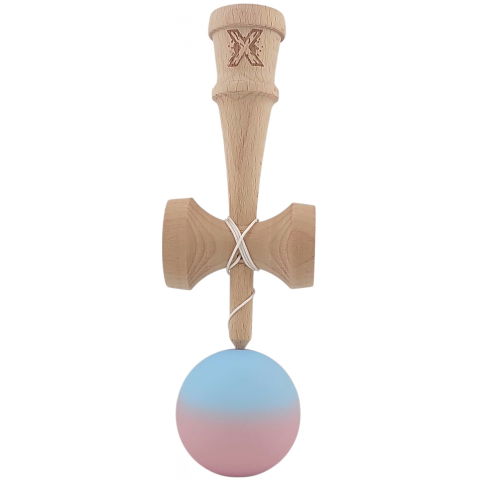 50 - 100 LEI - Kendama X Originala, Profesionala, Flippy, din Lemn, Rubber Grip, 18 cm, Albastru/Lila