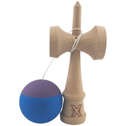 50 - 100 LEI - Kendama X Originala, Profesionala, Flippy, din Lemn, Rubber Grip, 18 cm, Albastru/Mov