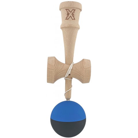 50 - 100 LEI - Kendama X Originala, Profesionala, Flippy, din Lemn, Rubber Grip, 18 cm, Albastru/Negru