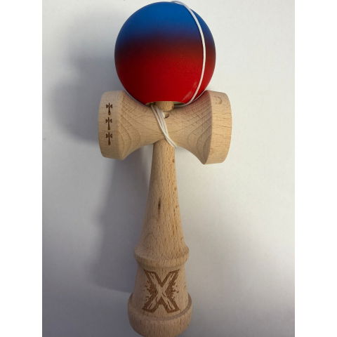 TeoMarket - Kendama X Originala, Profesionala, Flippy, din Lemn, Rubber Grip, 18 cm, Albastru/Rosu