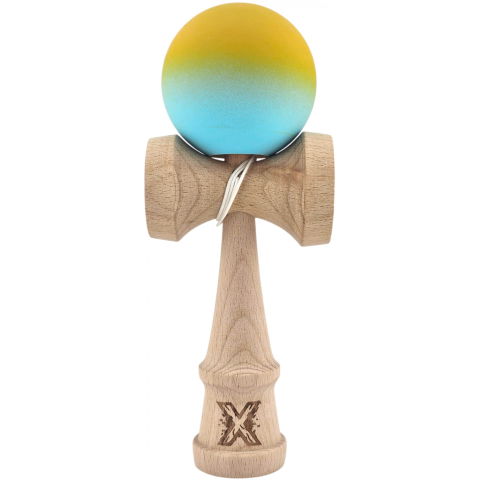 50 - 100 LEI - Kendama X Originala, Profesionala, Flippy, din Lemn, Rubber Grip, 18 cm, Galben/Albastru