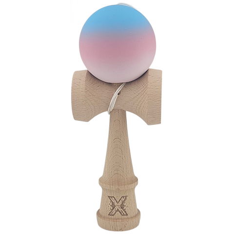 50 - 100 LEI - Kendama X Originala, Profesionala, Flippy, din Lemn, Rubber Grip, 18 cm, Gradient Albastru/Roz/Alb
