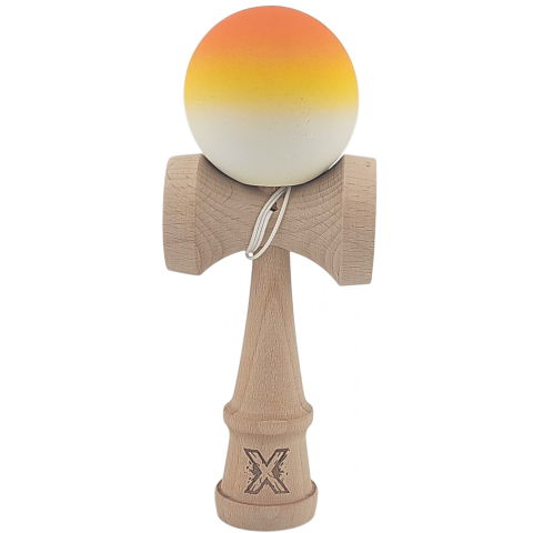50 - 100 LEI - Kendama X Originala, Profesionala, Flippy, din Lemn, Rubber Grip, 18 cm, Gradient Portocaliu/Galben/Alb