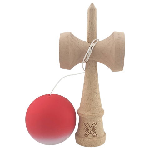 50 - 100 LEI - Kendama X Originala, Profesionala, Flippy, din Lemn, Rubber Grip, 18 cm, Gradient Rosu/Alb