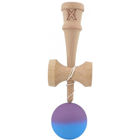 50 - 100 LEI - Kendama X Originala, Profesionala, Flippy, din Lemn, Rubber Grip, 18 cm, Gradient Violet/Albastru