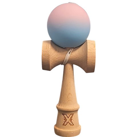 50 - 100 LEI - Kendama X Originala, Profesionala, Flippy, din Lemn, Rubber Grip, 18 cm, Lila/Turcoaz