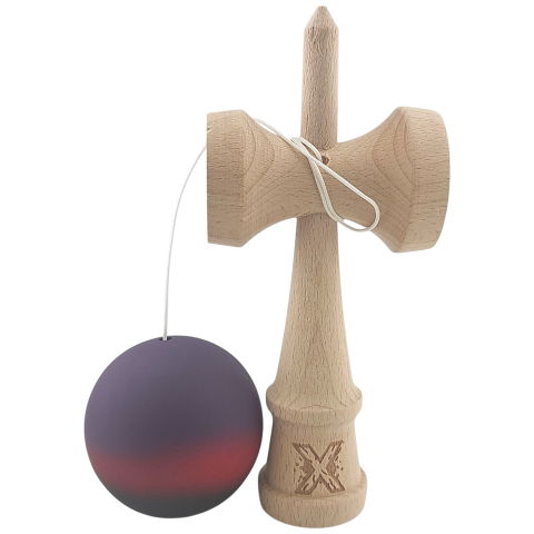 50 - 100 LEI - Kendama X Originala, Profesionala, Flippy, din Lemn, Rubber Grip, 18 cm, Mov/Rosu/Negru