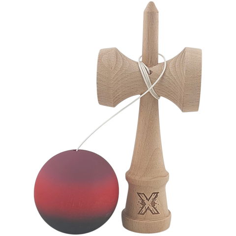 50 - 100 LEI - Kendama X Originala, Profesionala, Flippy, din Lemn, Rubber Grip, 18 cm, Mov/Rosu/Negru