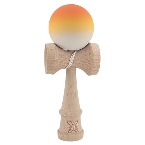 50 - 100 LEI - Kendama X Originala, Profesionala, Flippy, din Lemn, Rubber Grip, 18 cm, Portocaliu/Galben/Alb