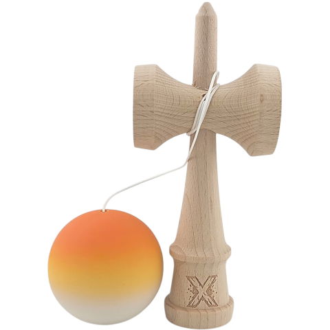 50 - 100 LEI - Kendama X Originala, Profesionala, Flippy, din Lemn, Rubber Grip, 18 cm, Portocaliu/Galben/Alb