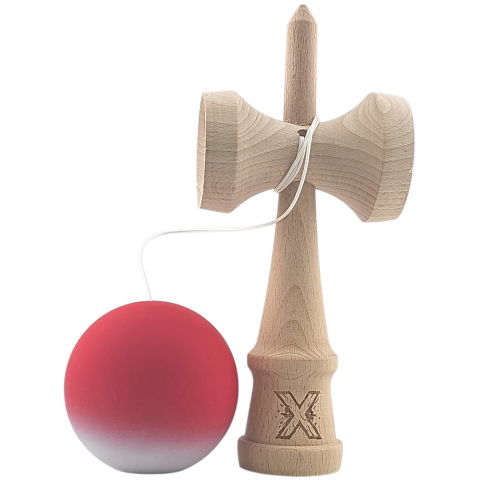 50 - 100 LEI - Kendama X Originala, Profesionala, Flippy, din Lemn, Rubber Grip, 18 cm, Rosu/Alb
