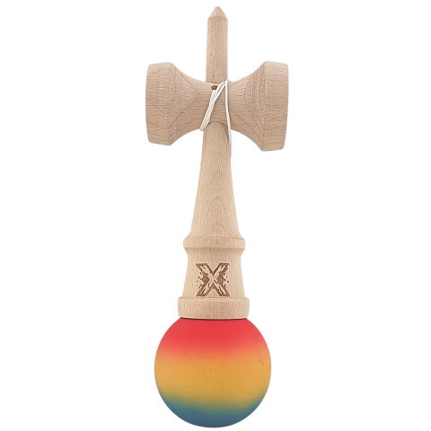 50 - 100 LEI - Kendama X Originala, Profesionala, Flippy, din Lemn, Rubber Grip, 18 cm,Rosu/Galben/Albastru